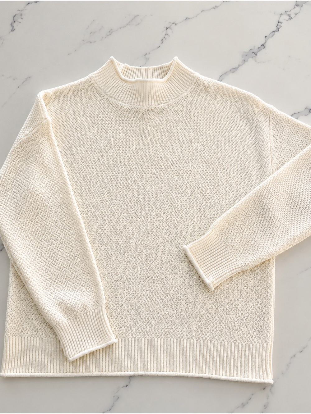 Cream Textured Mock-Neck Sweater - Women